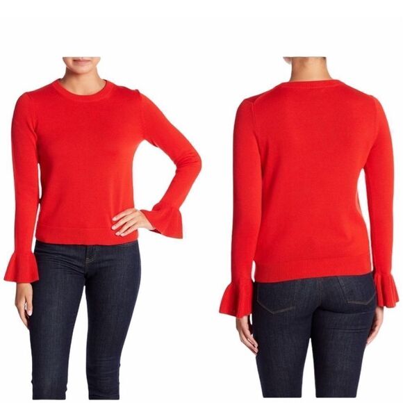 J. Crew Ruffle Cuff Sweater Size M in Cerise red 100% cotton - Picture 1 of 9